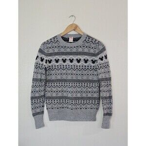 Uniqlo Disney Crewneck Gray Stripe Sweater Wool Mickey Mouse Print Size XS